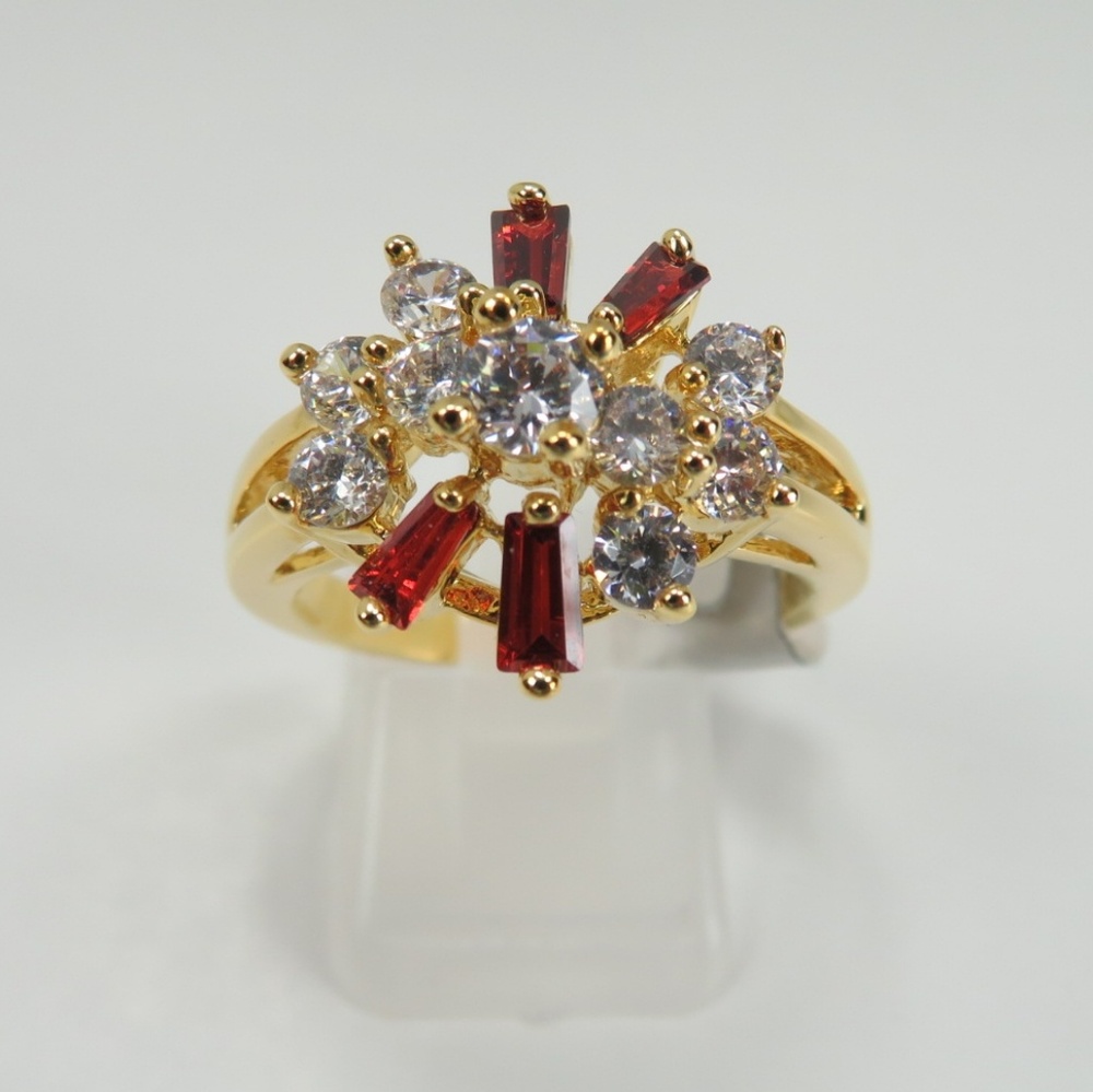 Gold Floral Bloom CZ Diamond Stone Ring